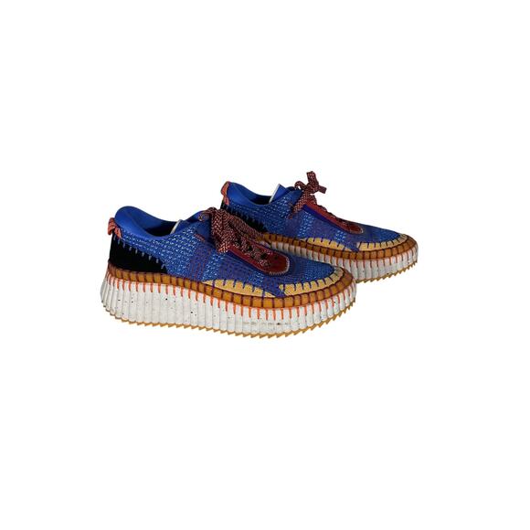 Chlo� 'Nama' Blue Polyester Mixed Media Platform Sneakers Size 10 - Picture 2 of 6